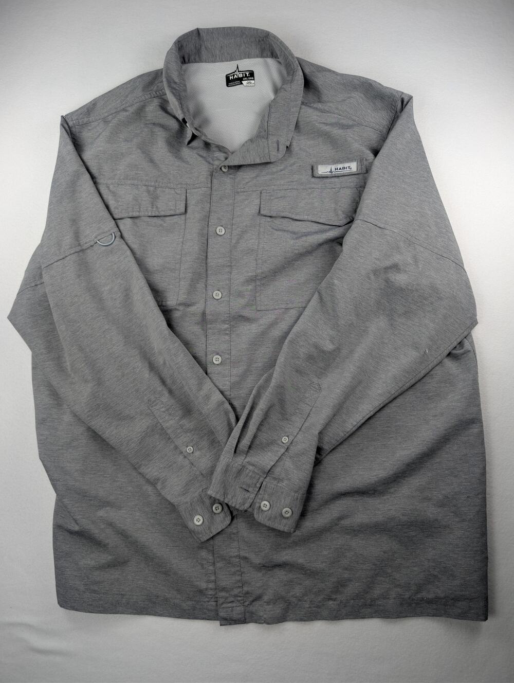 Habit Outdoors Men’s 2XL Gray Fishing Shirt UPF 40+ Vented Long Sleeve